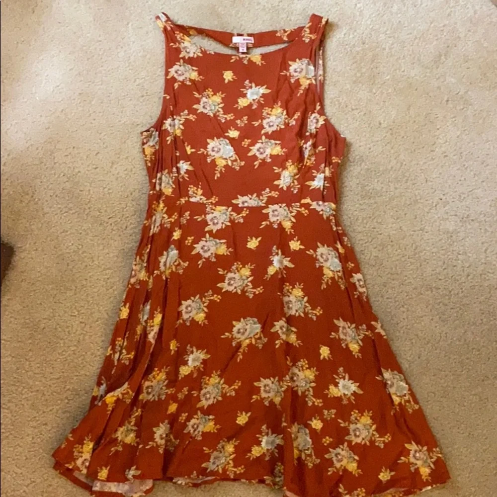Orange Floral Flare Dress Open Back Medium